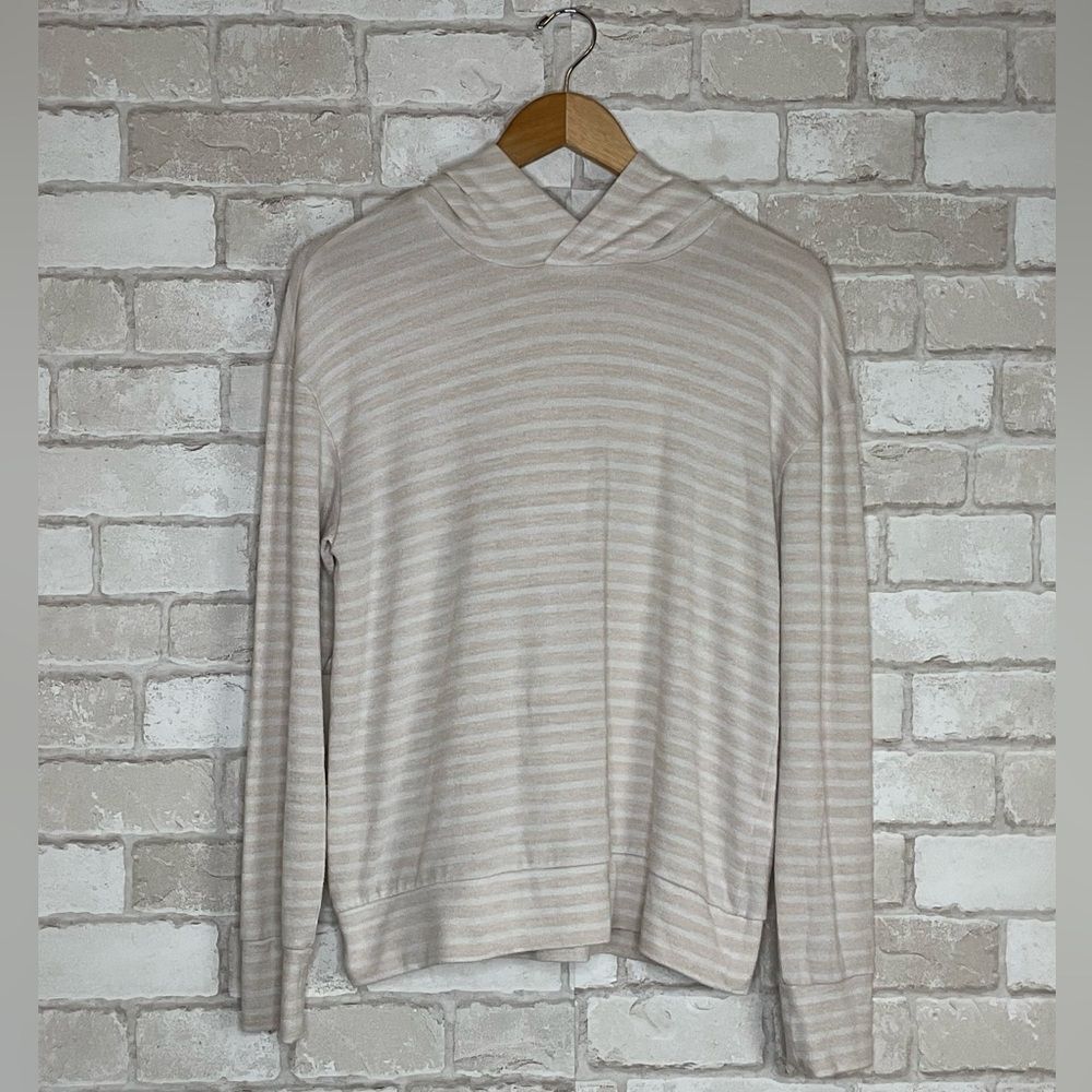 A New Day Cream & White Striped Hoodie Sweatshirt Size M